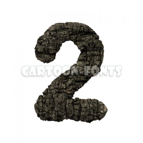 charred wood numeral 2 - 3d number - Cartoon fonts - High quality 3d letters and signs illustrations
