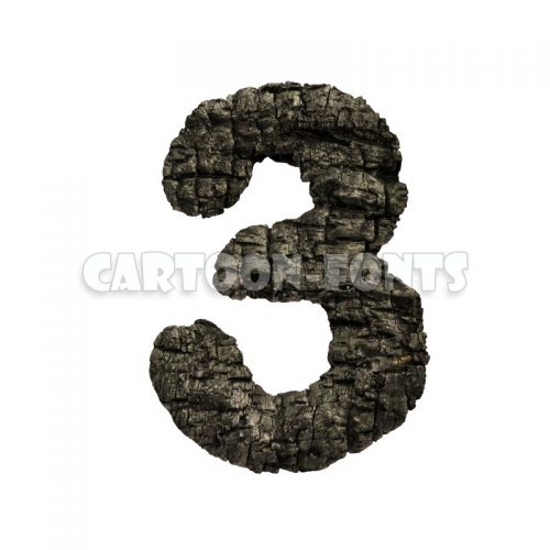 wood coal numeral 3 - 3d digit - Cartoon fonts - High quality 3d letters and signs illustrations