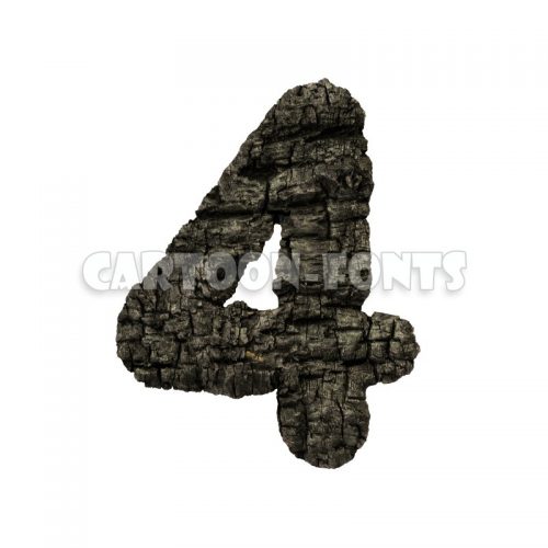 charred wood numeral 4 - 3d number - Cartoon fonts - High quality 3d letters and signs illustrations