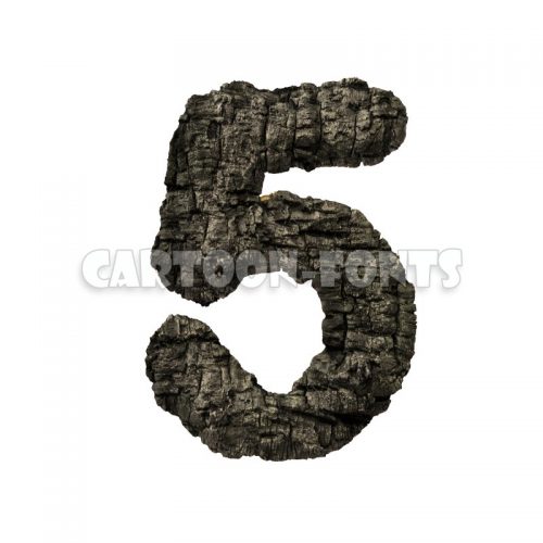 burned wood numeral 5 - 3d digit - Cartoon fonts - High quality 3d letters and signs illustrations