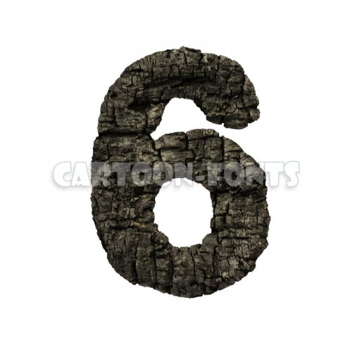 wood coal numeral 6 - 3d number - Cartoon fonts - High quality 3d letters and signs illustrations