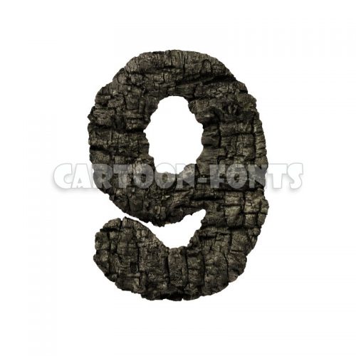 wood coal numeral 9 - 3d digit - Cartoon fonts - High quality 3d letters and signs illustrations