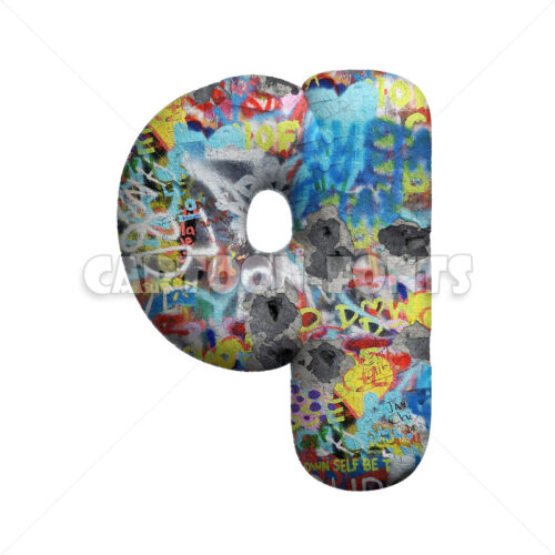 street art character Q - lowercase 3d font - Cartoon fonts - High quality 3d letters and signs illustrations
