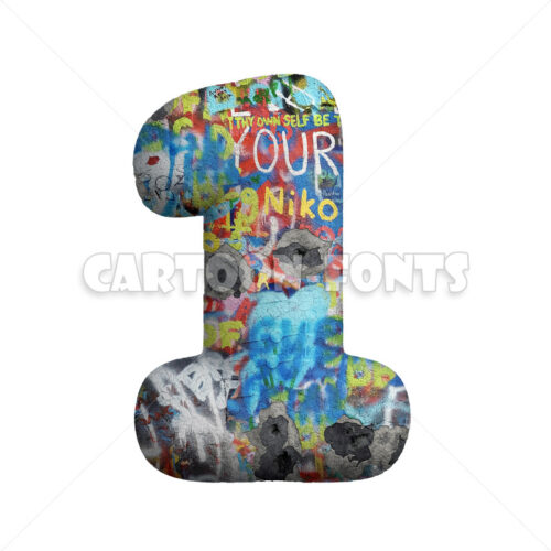 street art numeral 1 - 3d digit - Cartoon fonts - High quality 3d letters and signs illustrations