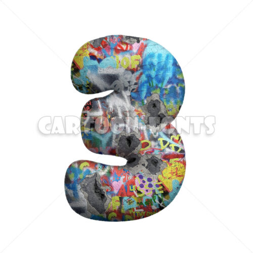 punk numeral 3 - 3d digit - Cartoon fonts - High quality 3d letters and signs illustrations