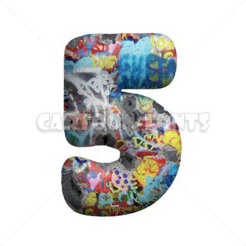 Graffiti numeral 5 - 3d digit - Cartoon fonts - High quality 3d letters and signs illustrations