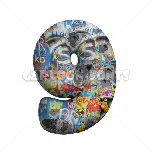punk numeral 9 - 3d digit - Cartoon fonts - High quality 3d letters and signs illustrations